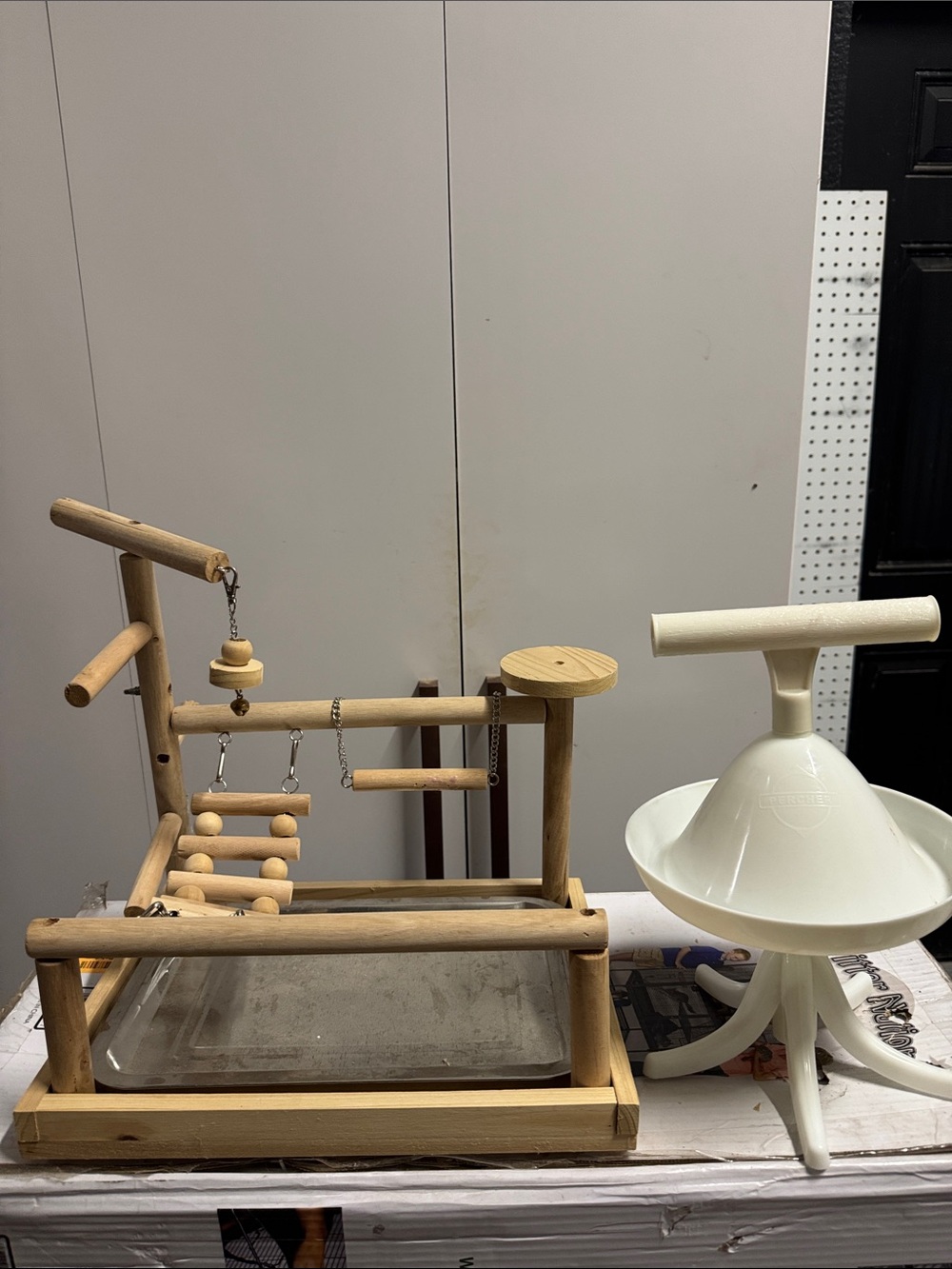 Natural Wood Bird Play Gym with Perches and Swing - Natural